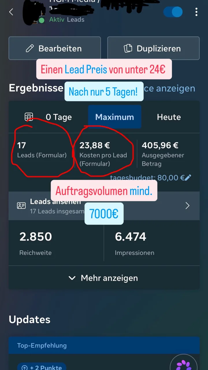 17 Leads unter 24 € bei mindestens 7.000 € Auftragsvolumen