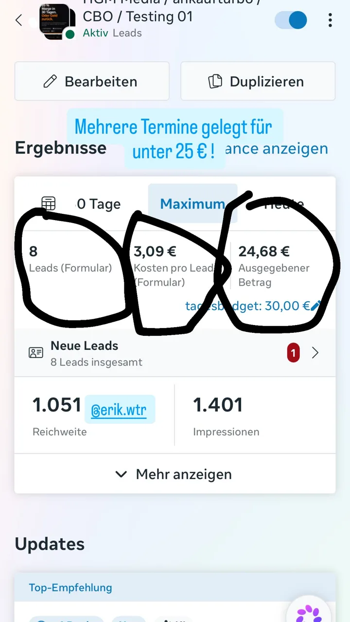 Mehrere Termine gelegt für unter 25 €
