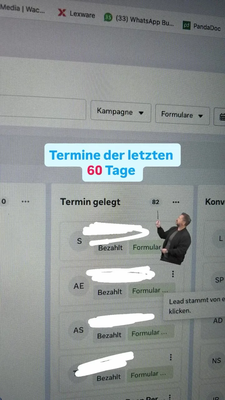 Gelegte Termine der letzten 60 Tage