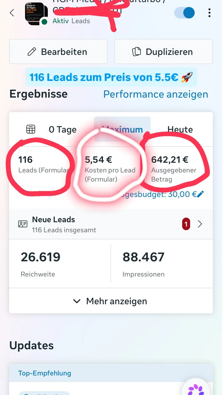 116 Leads zum Preis von 5,54 €